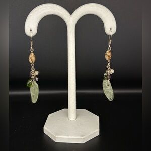 Sterling Silver 925 Embossed Peridot Natural Stone Multicolored Dangle Earrings